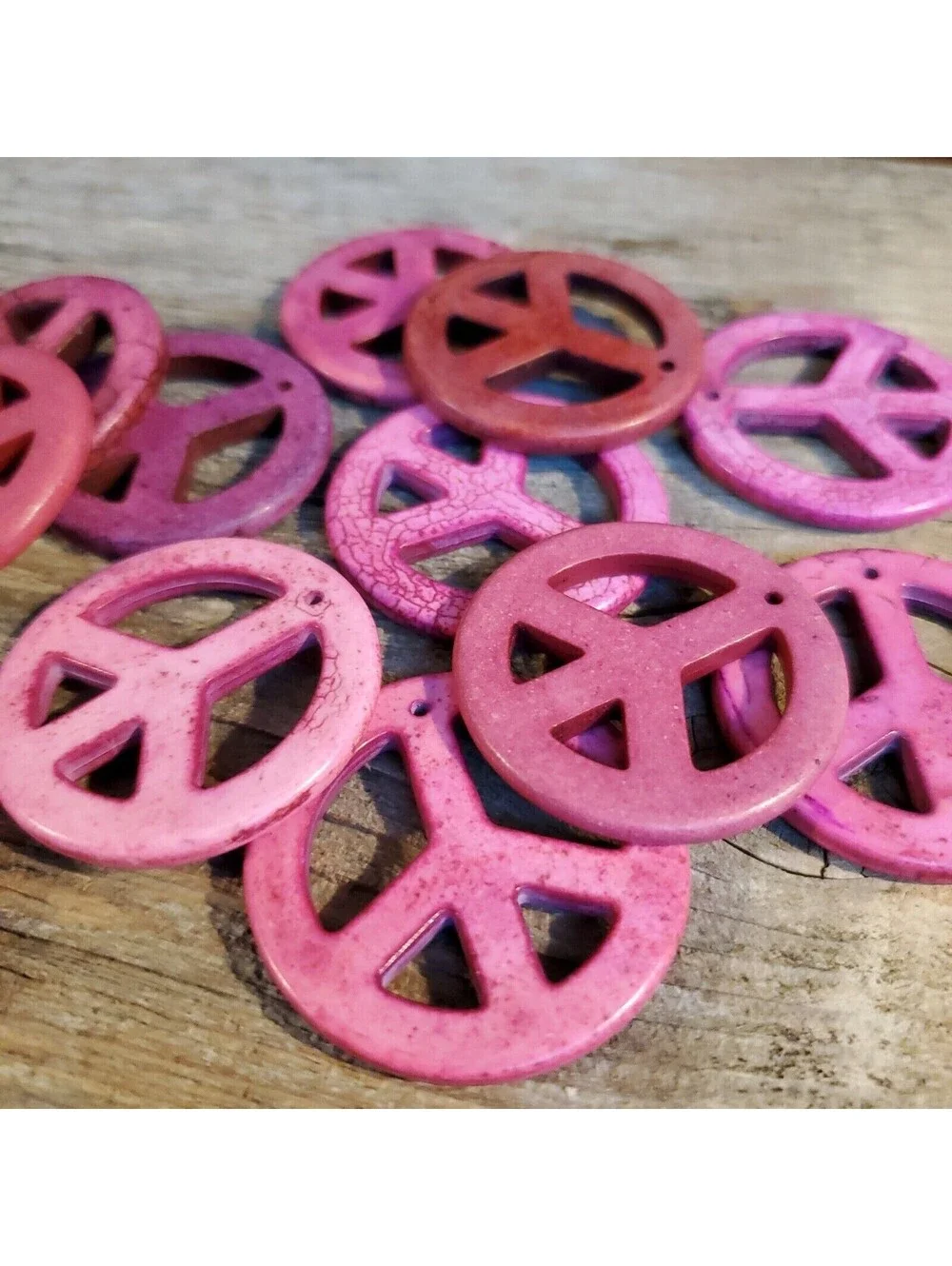 Peace Sign Pendant Pink Magnesite Stone with Matrix